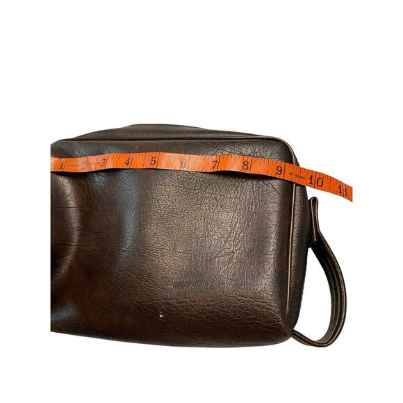 Brown Faux Leather Shaving Dopp Kit Travel Toiletry Bag Vintage Style Zip Case - Picture 8 of 11